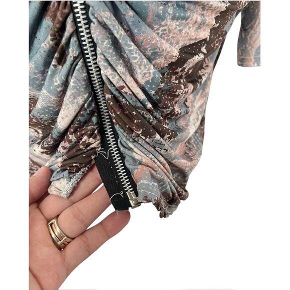 Prettylittlething Blue Snake Print Slinky Zip Front Collar Bodycon Dress Size 4 - Picture 9 of 12